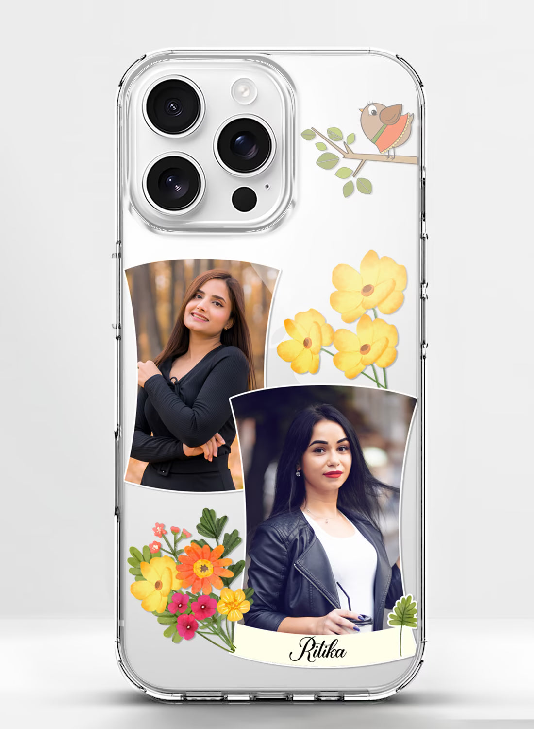 Spring Bird Floral Dual Photo Silicone Mobile Cover
