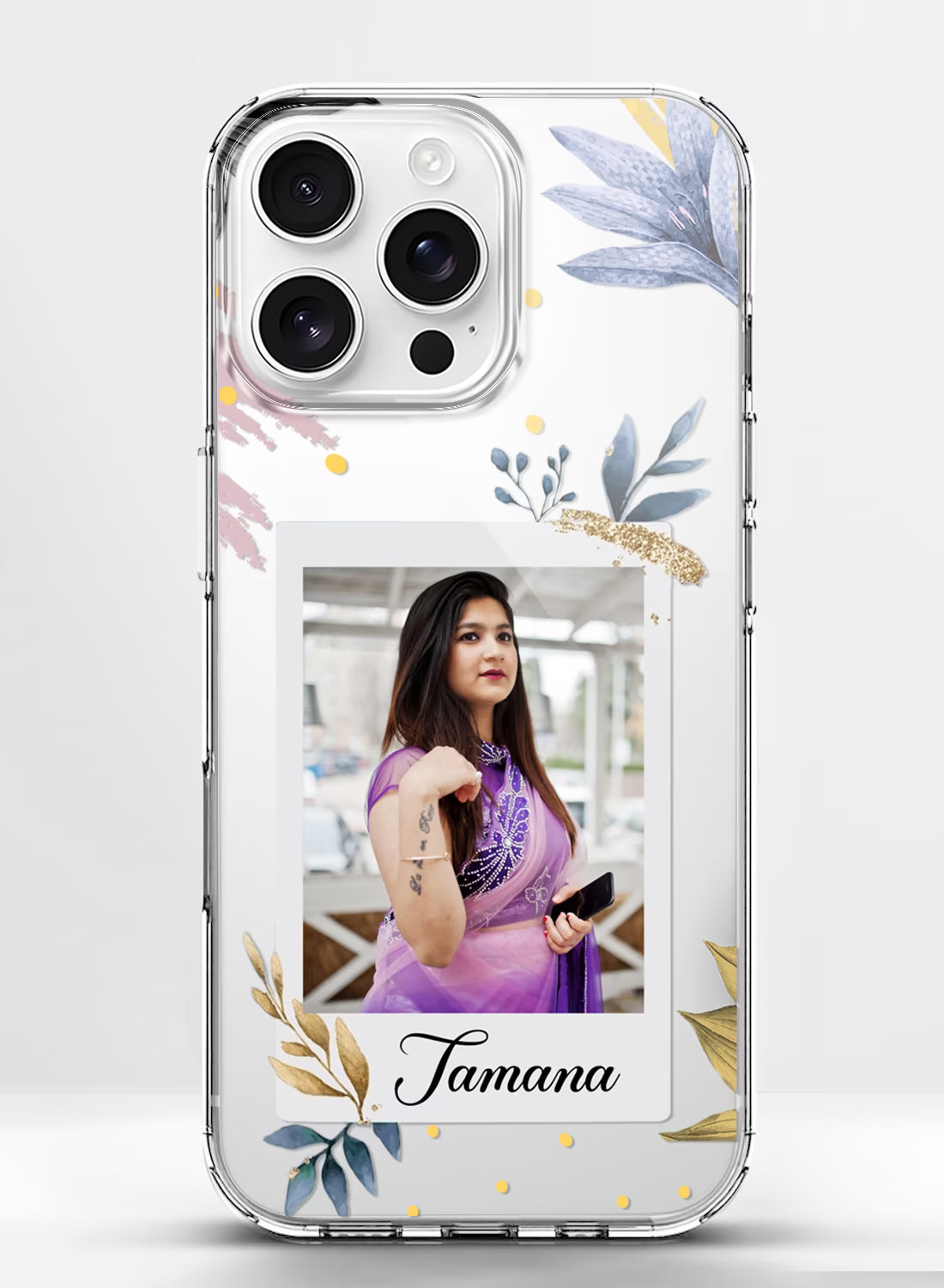 Blue Botanical Custom Photo & Name Silicone Mobile Cover