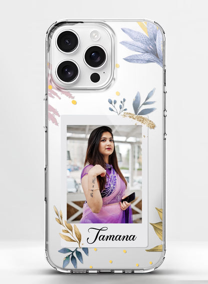 Blue Botanical Custom Photo & Name Silicone Mobile Cover