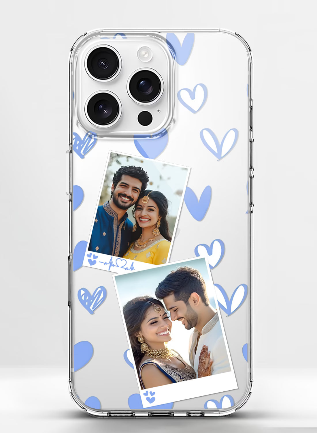 Blue Doodle Heart Dual Photo Custom Silicone Mobile Cover