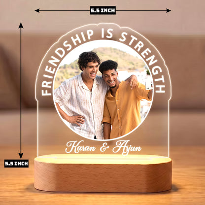 Dimension of Friendship Is Strength acrylic LED lamp with bestie photo and custom names
