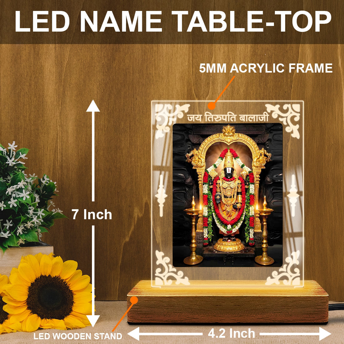 Buy Online Fashionury Acrylic Spiritual Lamp Tirupati Balaji Acrylic Led Lamp - Wooden Stand D1