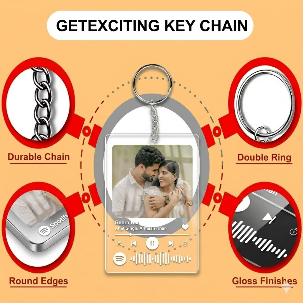 Custom Spotify music acrylic keychain with photo, song name and scannable code