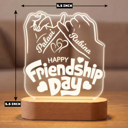 Happy Friendship Day pinky promise acrylic LED lamp with custom bestie names