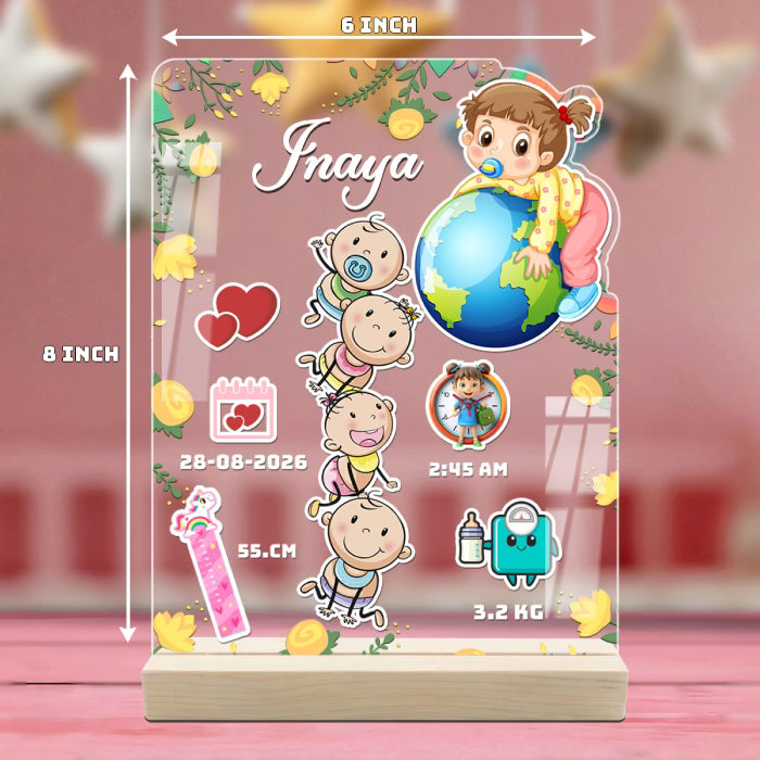 Custom Baby Girl Birth Stats Acrylic Frame