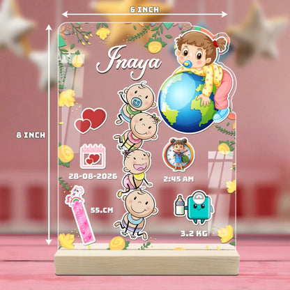 Custom Baby Girl Birth Stats Acrylic Frame