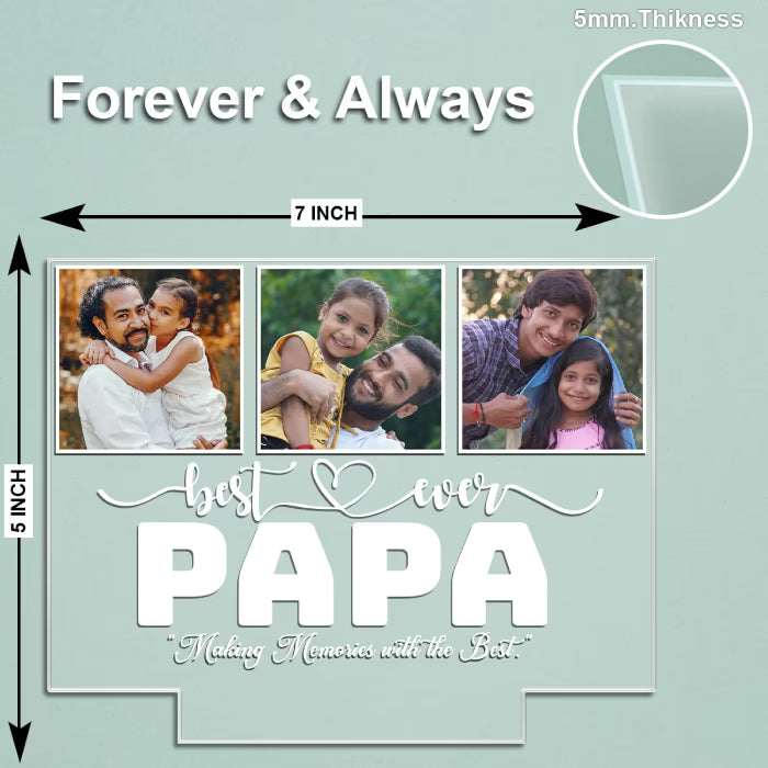 Personalised Best Ever Daddy 3 photo acrylic LED lamp with family pictures on wooden base for Father's Day gift

