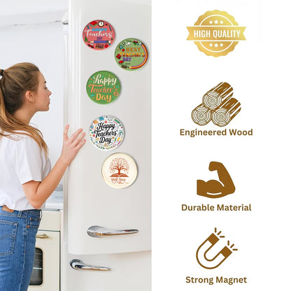 Teachers Day and Hindi Diwas MDF fridge magnet set of 5 round colorful designs – Fashionury