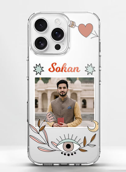 Custom Photo Name Boho Evil Eye Clear Silicone Phone Cover