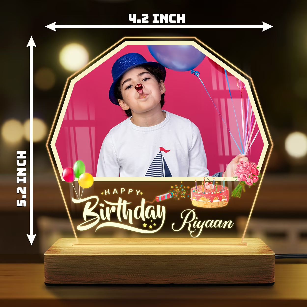 Custom Birthday Octagon Acrylic Photo LED Lamp | Fashionury