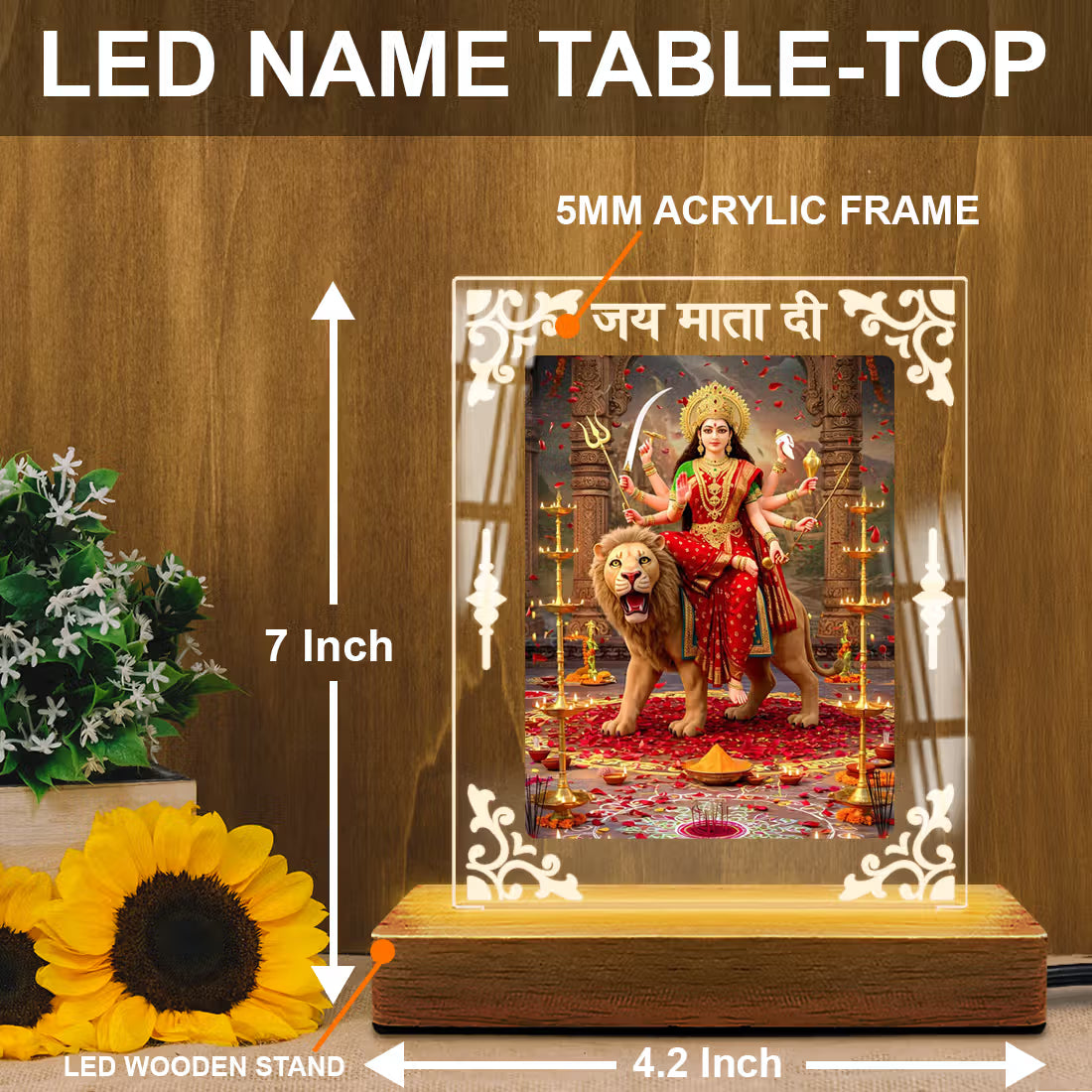Buy Online Fashionury Acrylic Spiritual Lamp Maa Durga Acrylic Led Lamp - Wooden Stand-D1