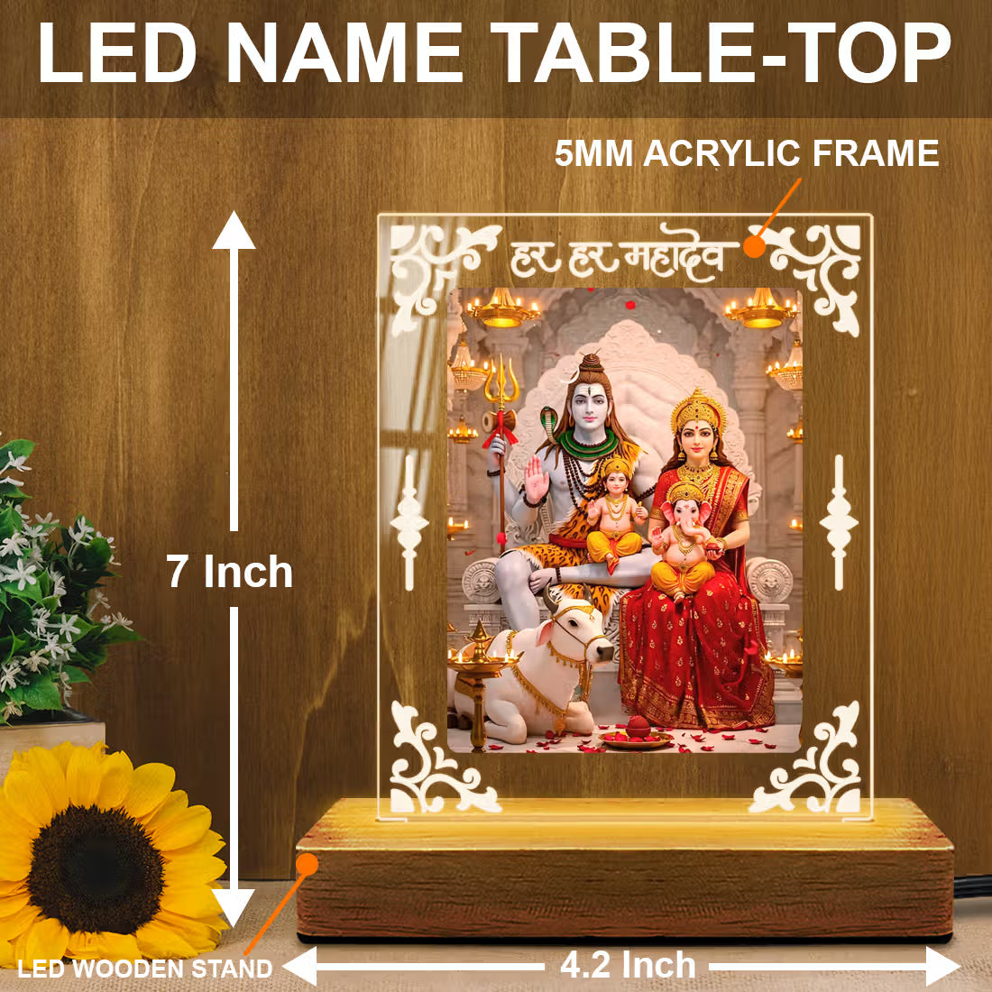 Buy Online Fashionury Acrylic Spiritual Lamp Shiv Parivar Acrylic Led Lamp - Wooden Stand-D3