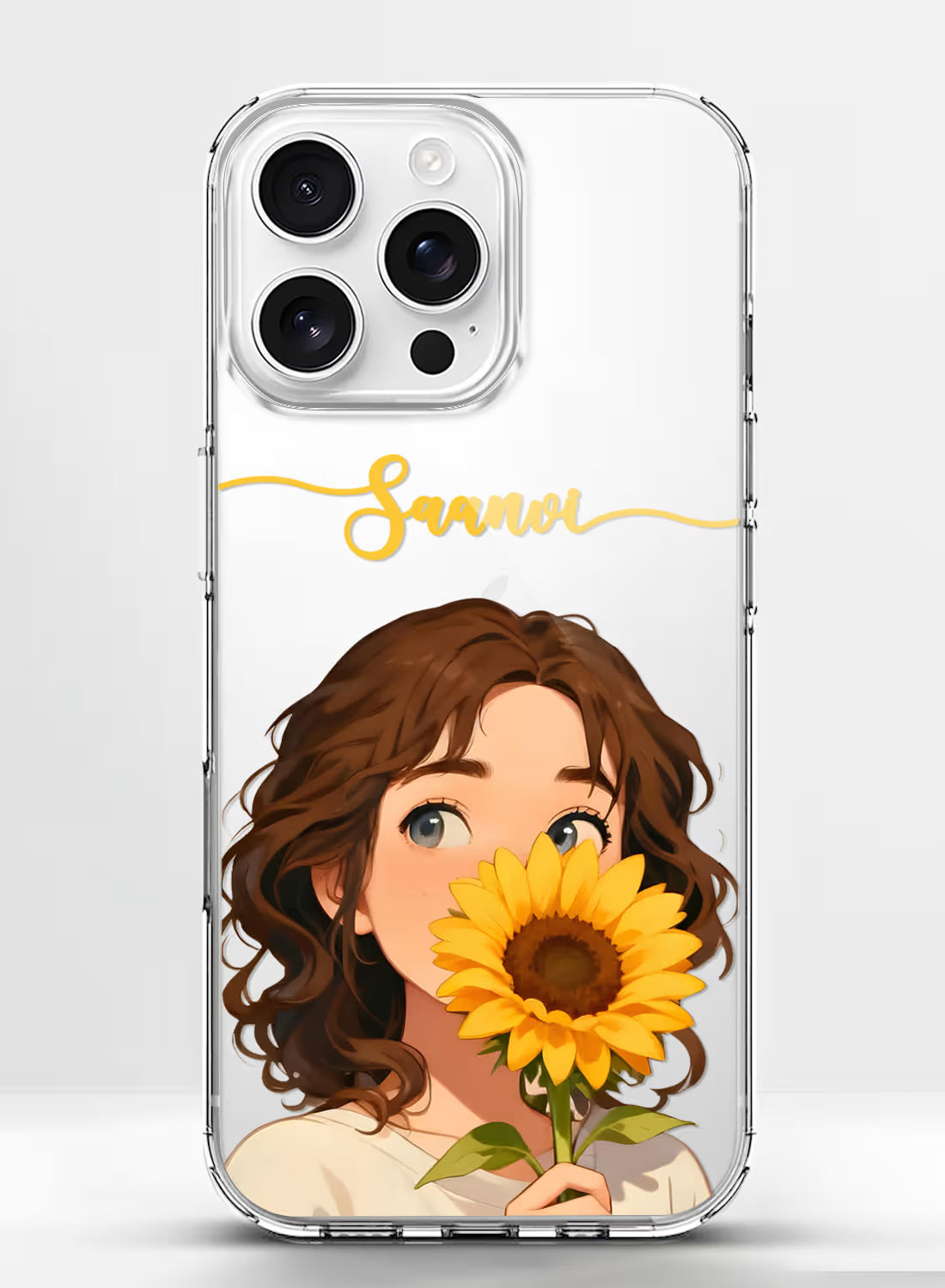 Cute Sunflower Girl Printed Clear Silicone Back Cover