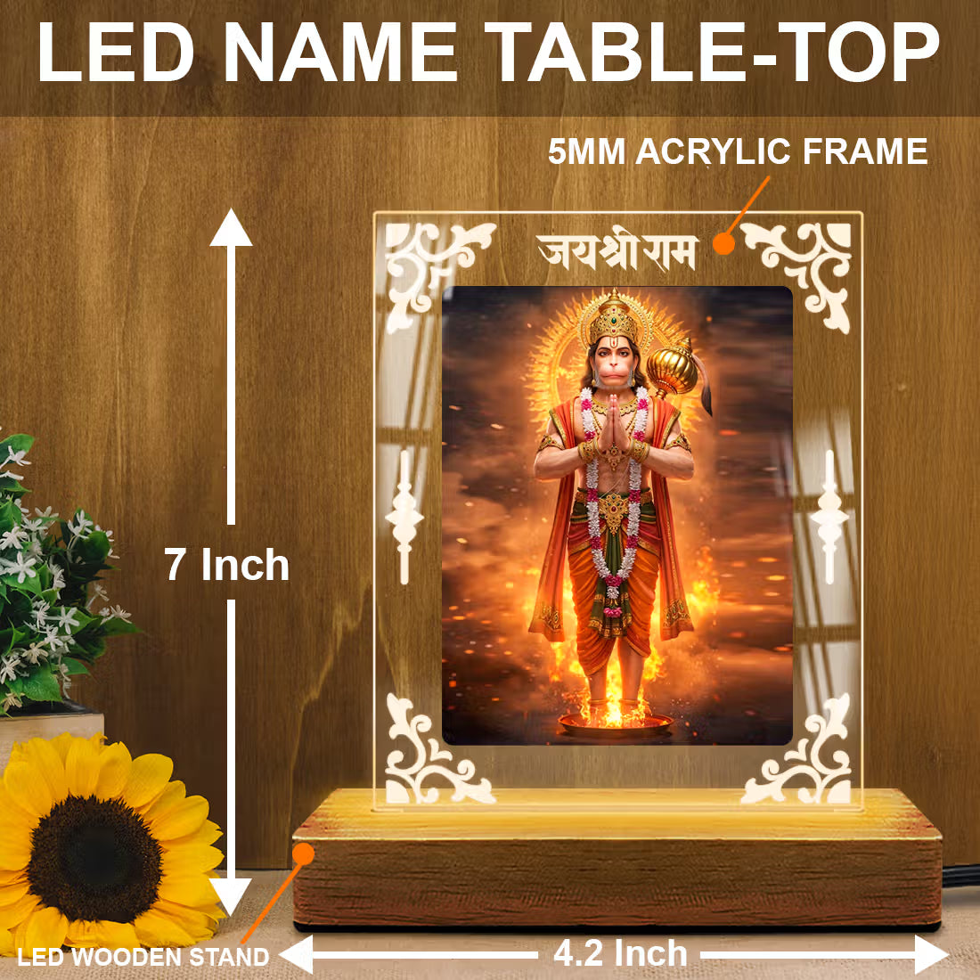 Buy Online Fashionury Acrylic Spiritual Lamp Hanuman Ji Acrylic Led Lamp - Wooden Stand-D2
