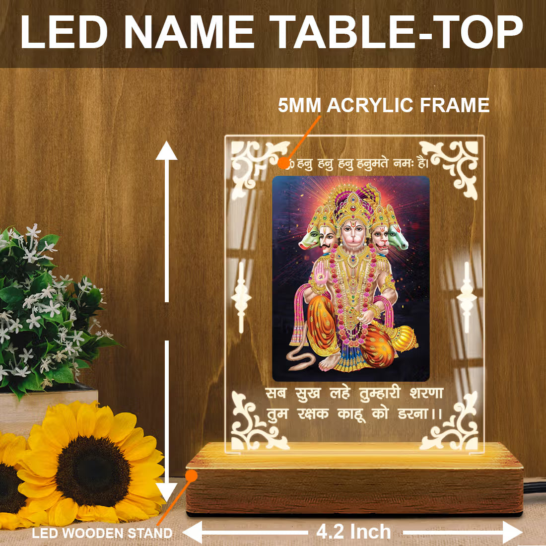 Buy Online Fashionury Acrylic Spiritual Lamp Shree Panchmukhi Hanuman Ji Acrylic Led Lamp - Wooden Stand-D2