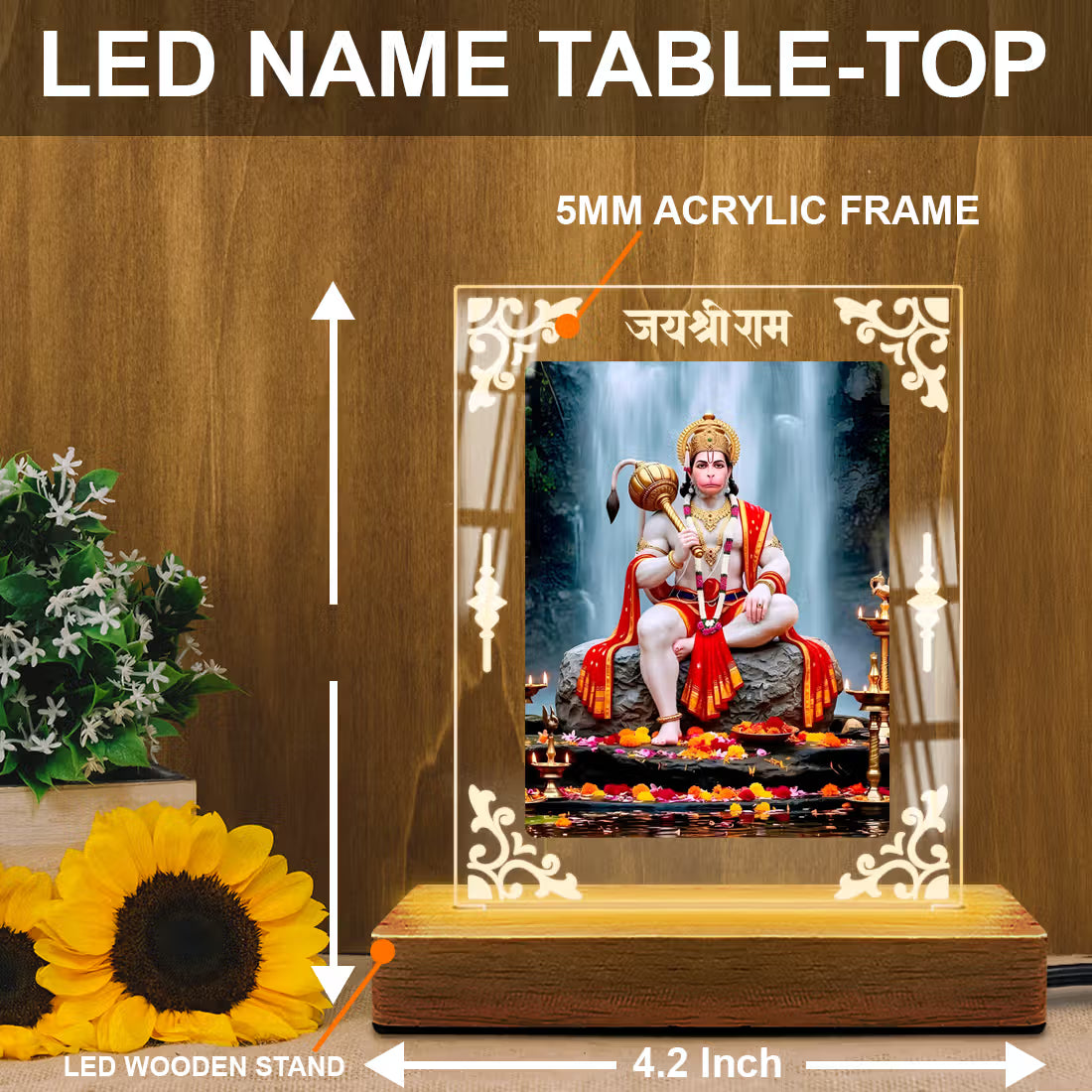 Buy Online Fashionury Acrylic Spiritual Lamp Hanuman Ji Acrylic Led Lamp - Wooden Stand-D5