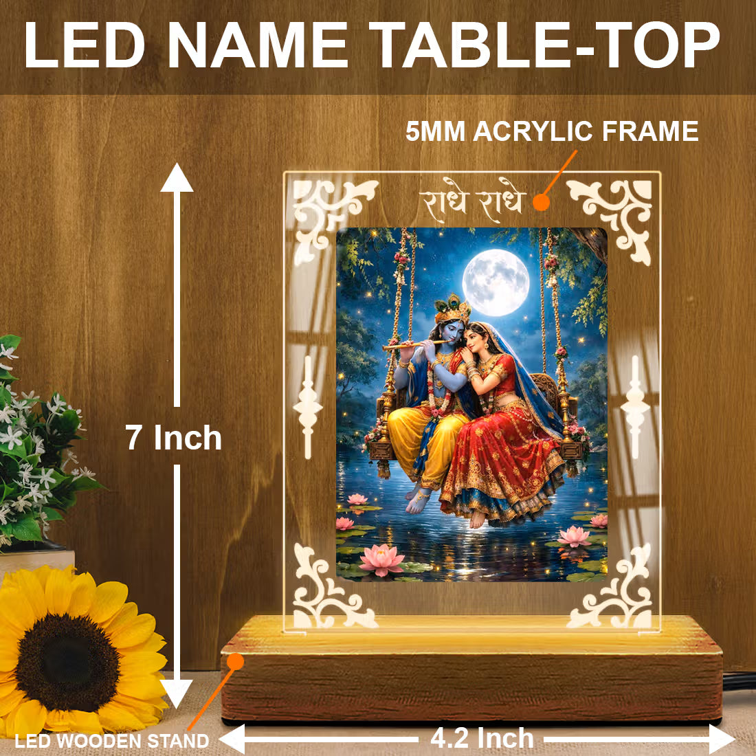 Buy Online Fashionury Acrylic Spiritual Lamp Shree Radha-Krishna Acrylic Led Lamp - Wooden Stand D4