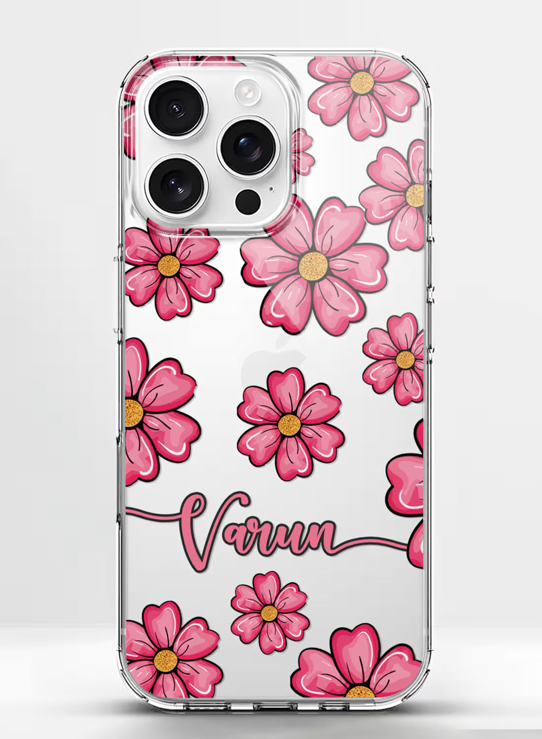 Vibrant Pink Floral Printed Clear Silicone Back Cover