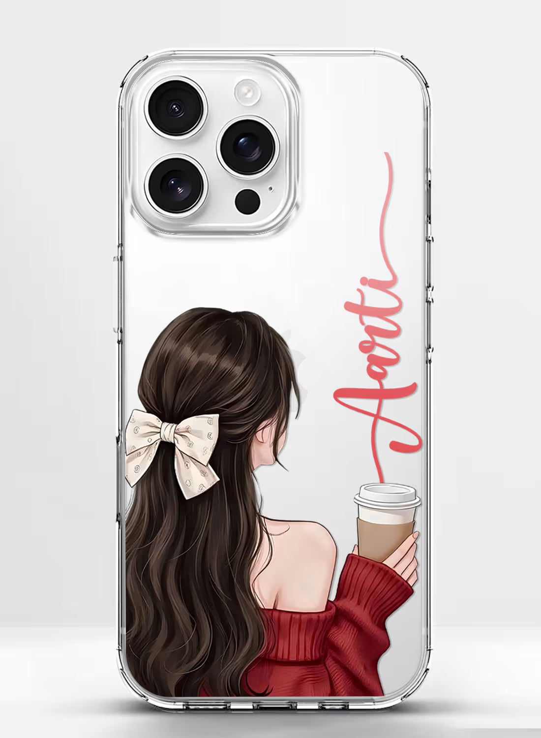 Coffee Girl custom name silicone mobile cover with aesthetic back-view illustration