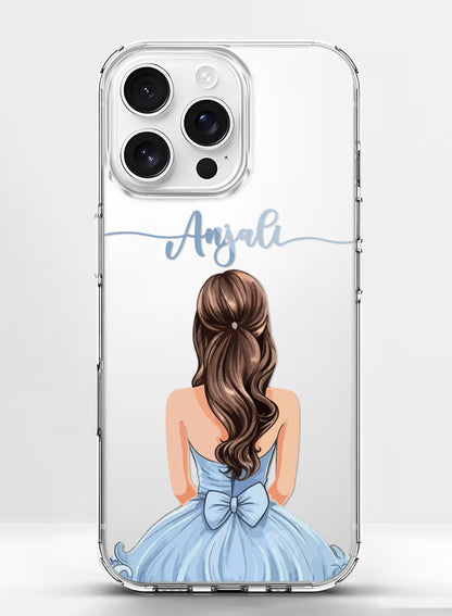Custom Name Blue Dress Girl Clear Silicone Phone Cover