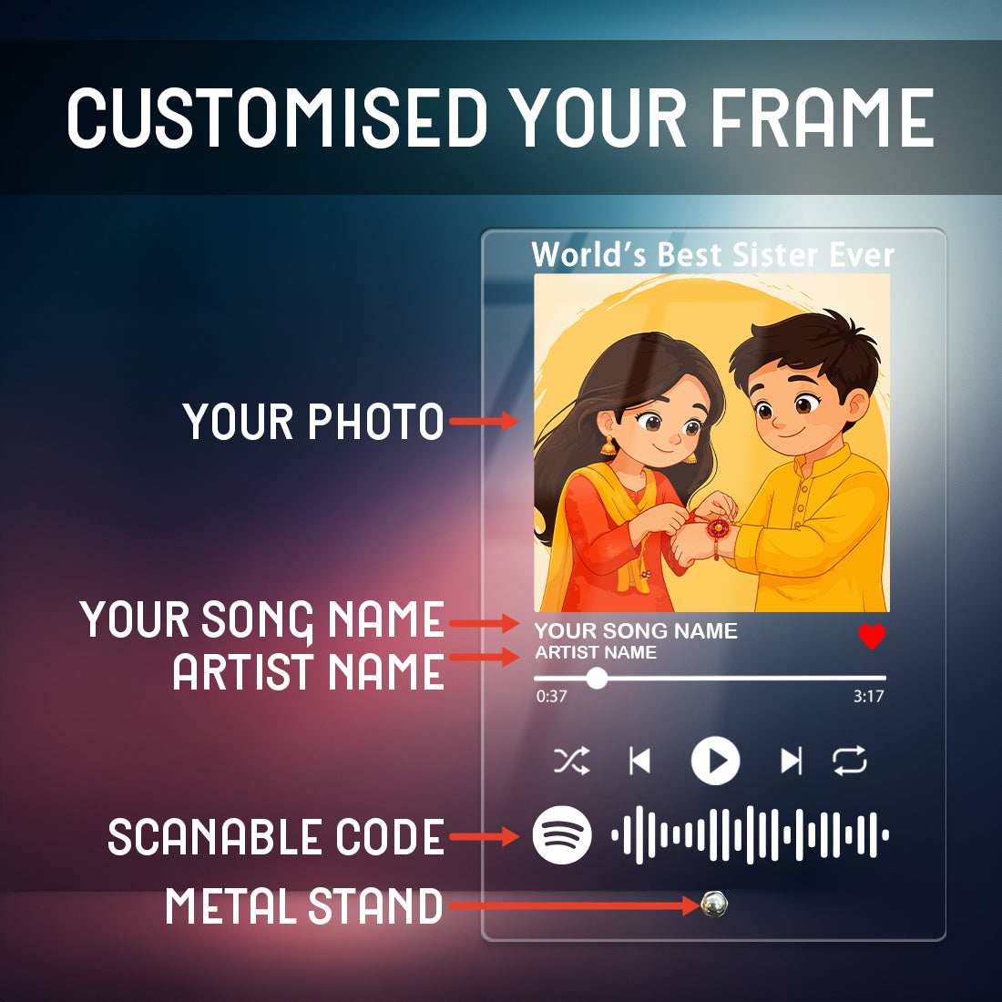 White theme custom Spotify acrylic music plaque – Rakhi gift for sister