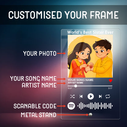 White theme custom Spotify acrylic music plaque – Rakhi gift for sister