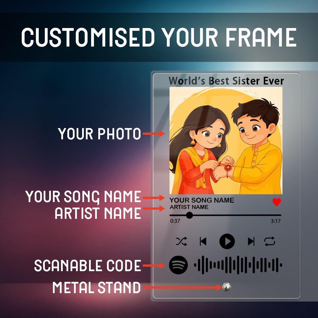 Black theme custom Spotify acrylic music plaque – Rakhi gift for sister