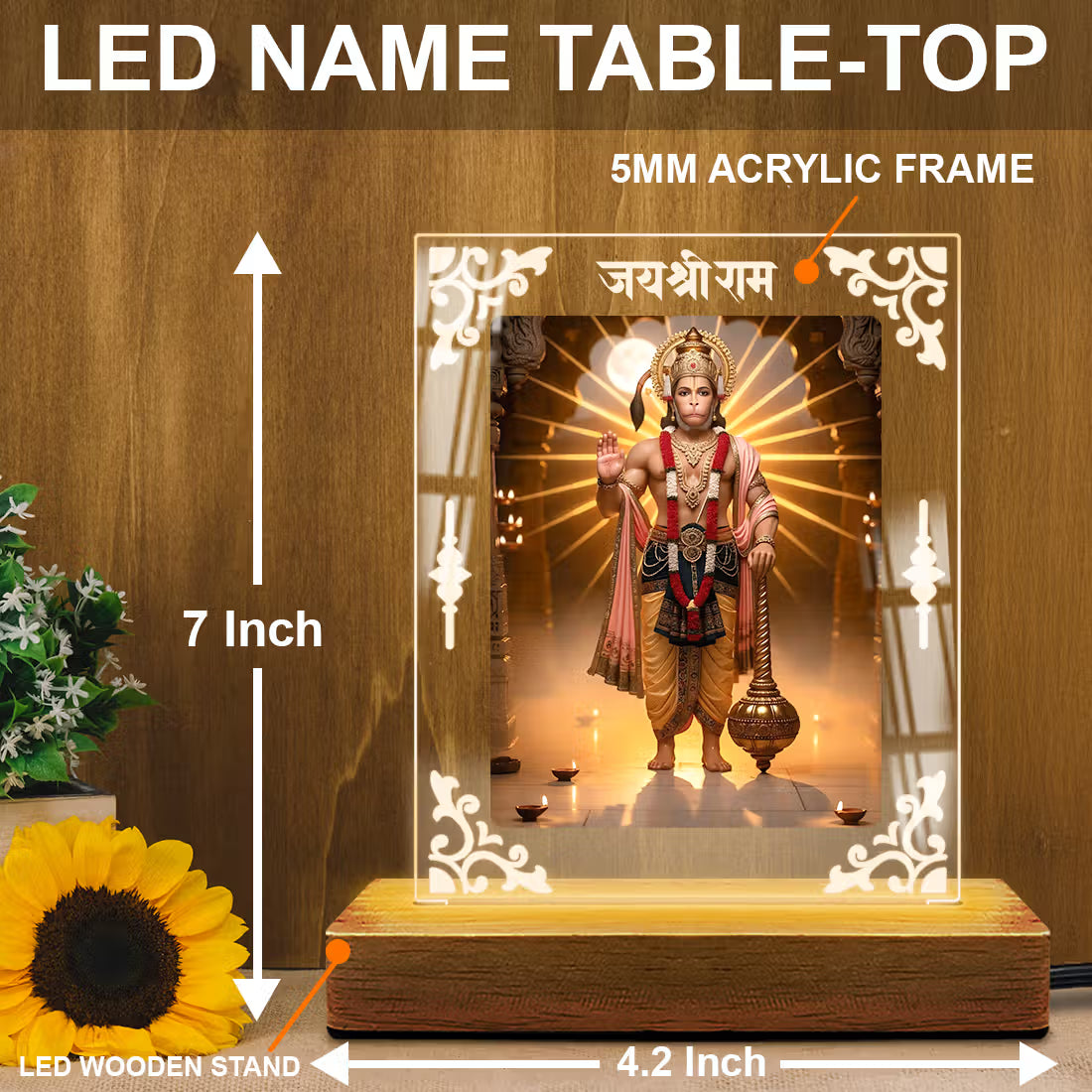Buy Online Fashionury Acrylic Spiritual Lamp Hanuman Ji Acrylic Led Lamp - Wooden Stand-D1