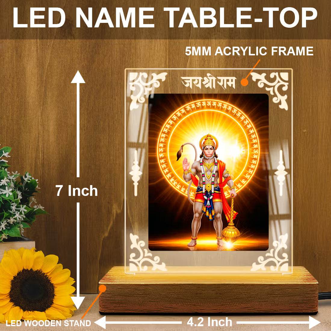 Buy Online Fashionury Acrylic Spiritual Lamp Hanuman Ji Acrylic Led Lamp - Wooden Stand-D3
