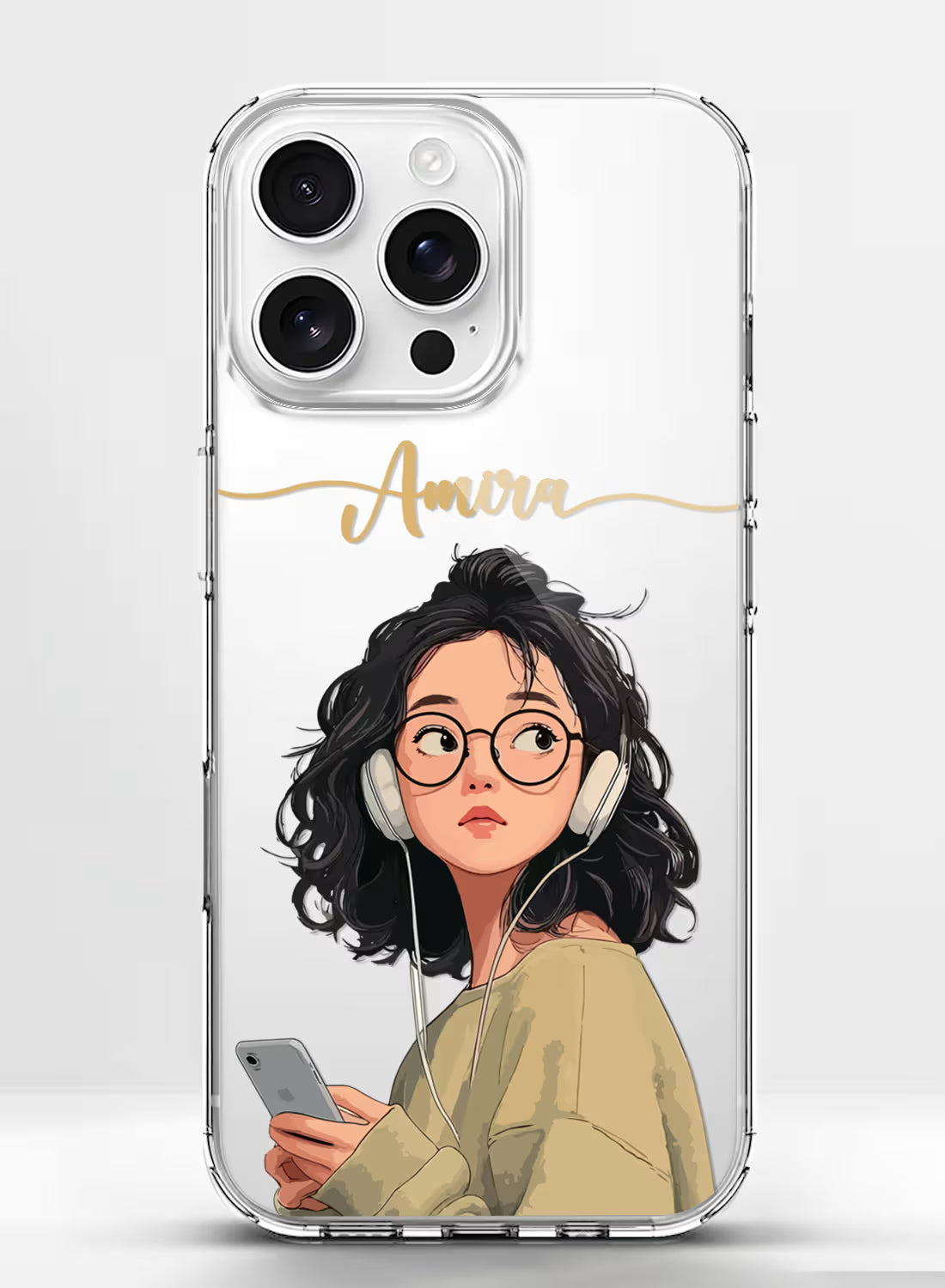 Cute Girl with Headphones Printed Clear Silicone Back Cover