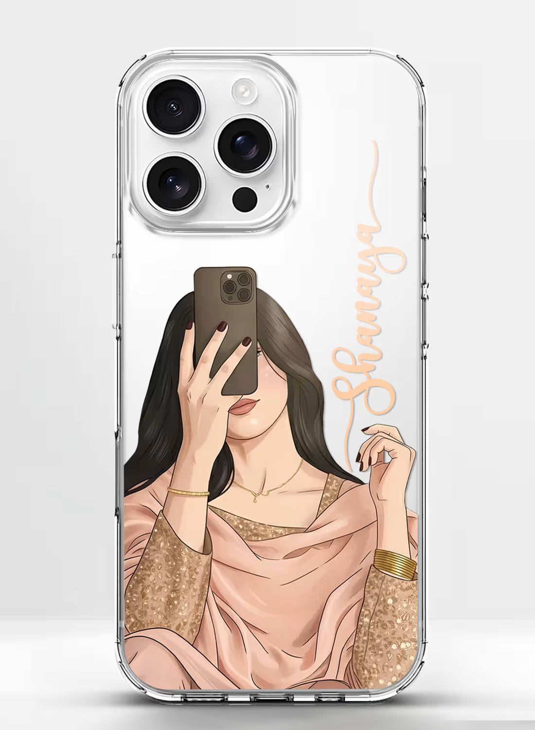 Selfie Girl custom name silicone mobile cover with ethnic aesthetic illustration