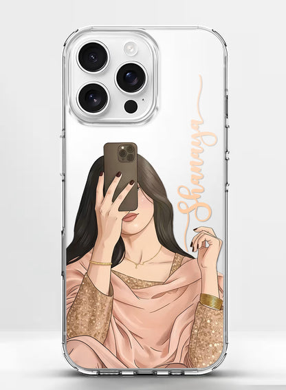 Selfie Girl custom name silicone mobile cover with ethnic aesthetic illustration