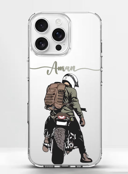 Motorcycle Rider Boy Printed Clear Silicone Back Cover
