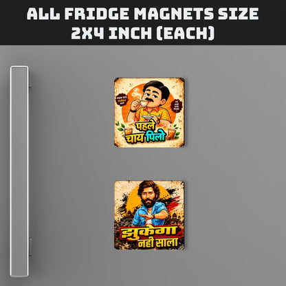 Funny desi MDF fridge magnet set of 2 with Pehle Chai Pilo and Jhukega Nahi Saala Hindi quotes – Fashionury