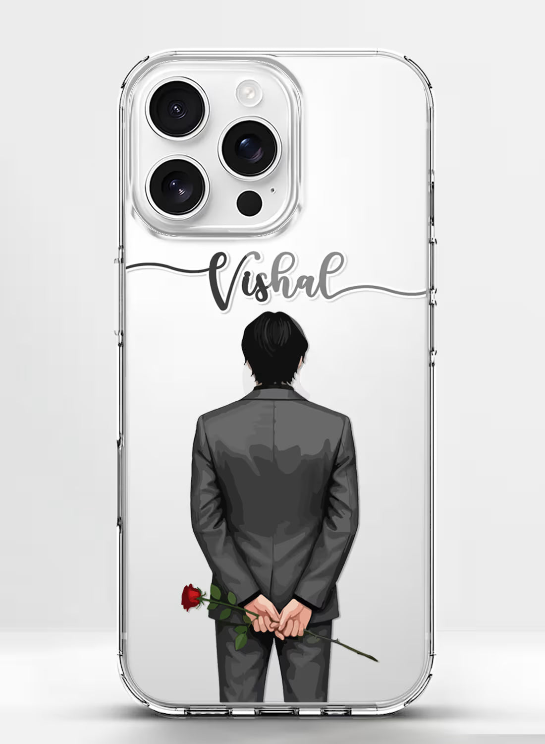 Man with Red Rose Printed Clear Silicone Back Cover