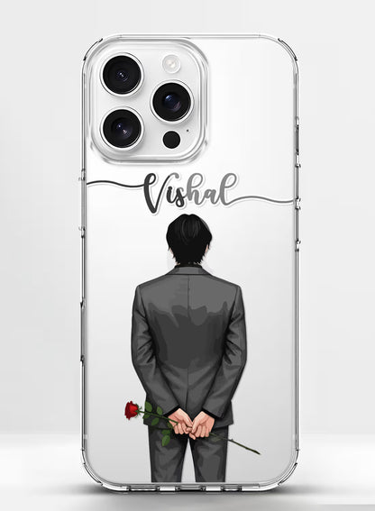 Man with Red Rose Printed Clear Silicone Back Cover