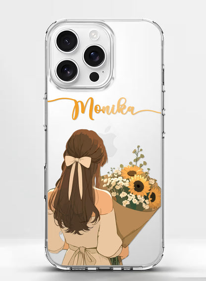 Sunflower Bouquet Girl Printed Clear Silicone Back Cover