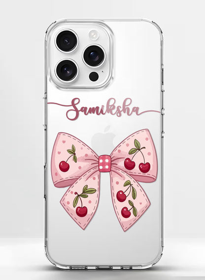 Pink Cherry Bow Printed Clear Silicone Back Cover