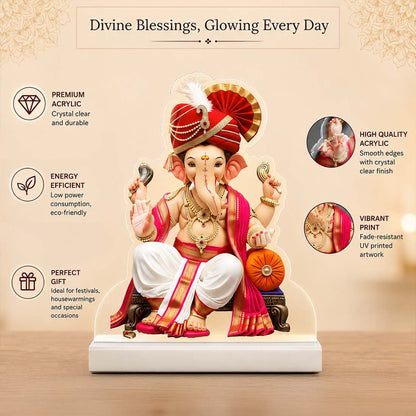 Lord Ganesha Maharaja with red pheta acrylic tabletop frame cut-out design – Ganesh Chaturthi decor by Fashionury