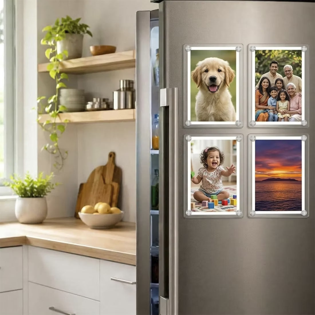 Polaroid acrylic photo fridge magnet set of 4 with family photos and silver screw corners – Fashionury