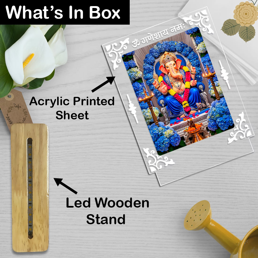Buy Online Fashionury Acrylic Spiritual Lamp Ganpati Bappa Acrylic Led Lamp - Wooden Stand D2