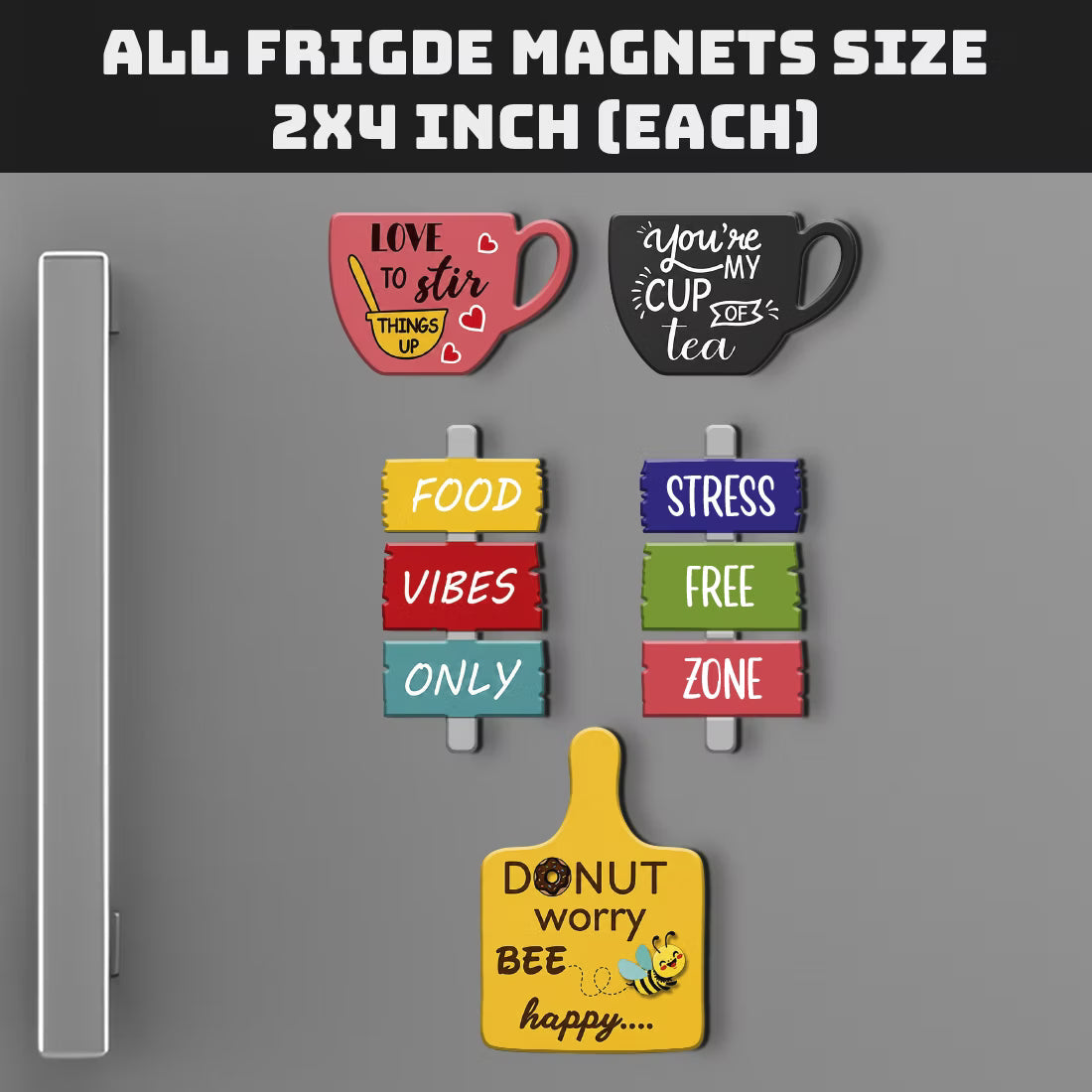 Kitchen Quotes MDF wooden fridge magnet set of 5 with fun typography and designs