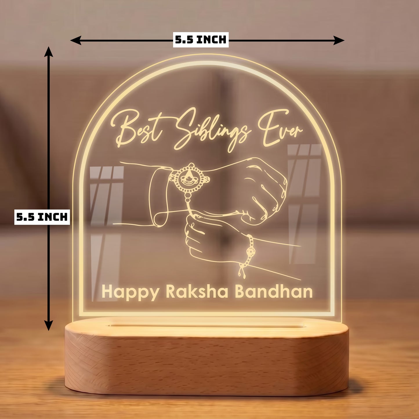 Size View of Best Siblings Ever Raksha Bandhan acrylic LED lamp with Rakhi tying line art
