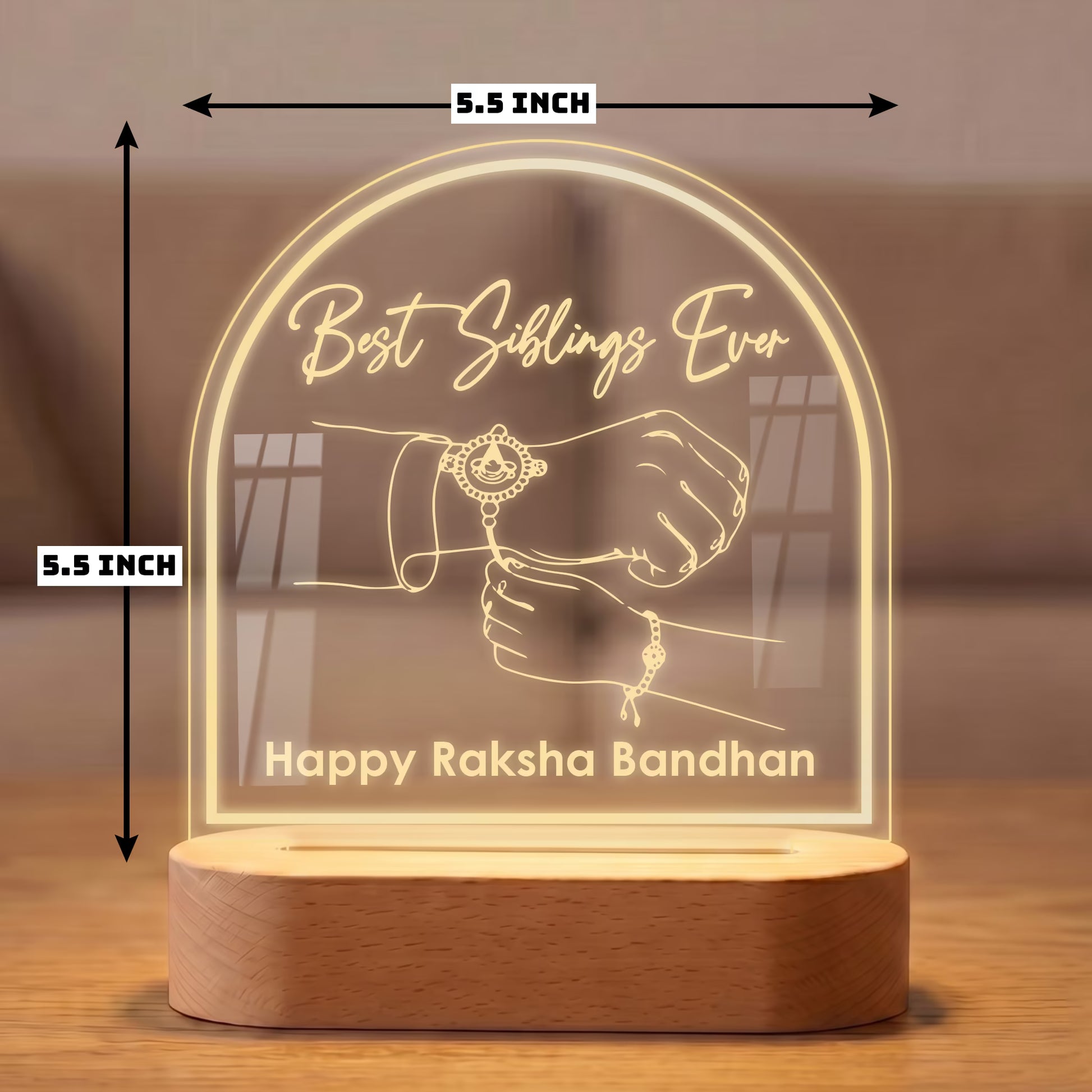 Size View of Best Siblings Ever Raksha Bandhan acrylic LED lamp with Rakhi tying line art