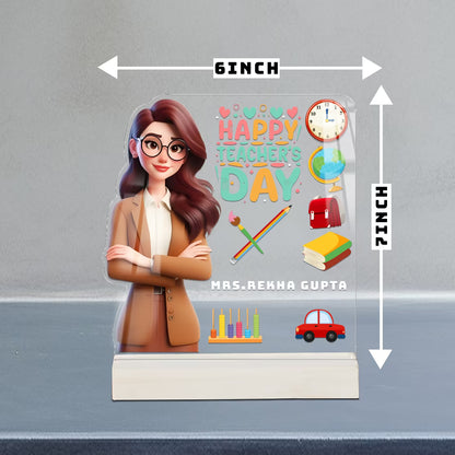 Personalized Teachers Day acrylic plaque for madam with custom name and female teacher cartoon design – Fashionury