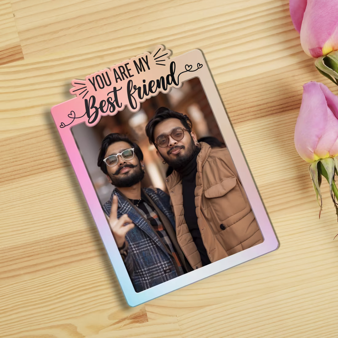 You Are My Best Friend wooden fridge magnet with custom photo and pastel design
