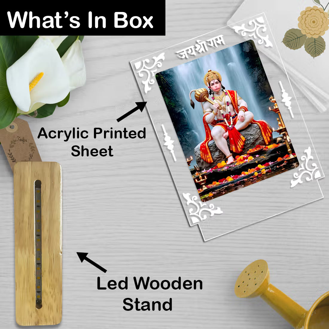 Buy Online Fashionury Acrylic Spiritual Lamp Hanuman Ji Acrylic Led Lamp - Wooden Stand-D5