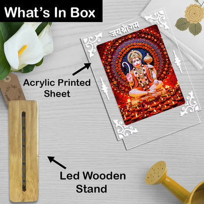 Buy Online Fashionury Acrylic Spiritual Lamp Hanuman Ji Acrylic Led Lamp - Wooden Stand-D4