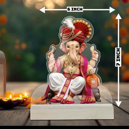 Lord Ganesha Maharaja with red pheta acrylic tabletop frame cut-out design – Ganesh Chaturthi decor by Fashionury