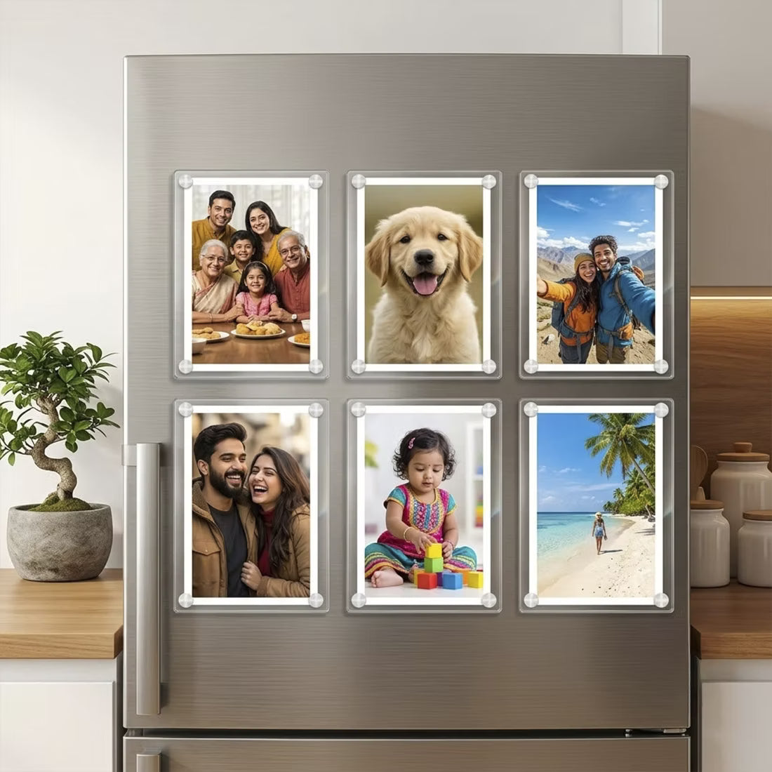 Polaroid acrylic photo fridge magnet set of 6 with insert photos and silver screw corners – Fashionury